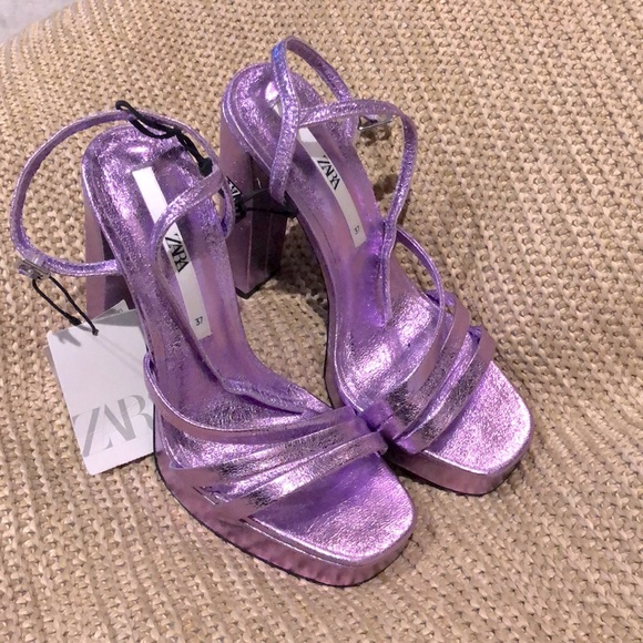 Zara Shoes New Zara Platform Sandal Heels Metallic Pink Purple